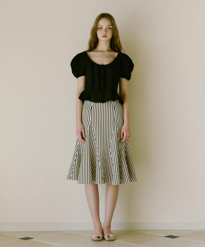 Green Butter Flare Stripe Skirt (Black)
