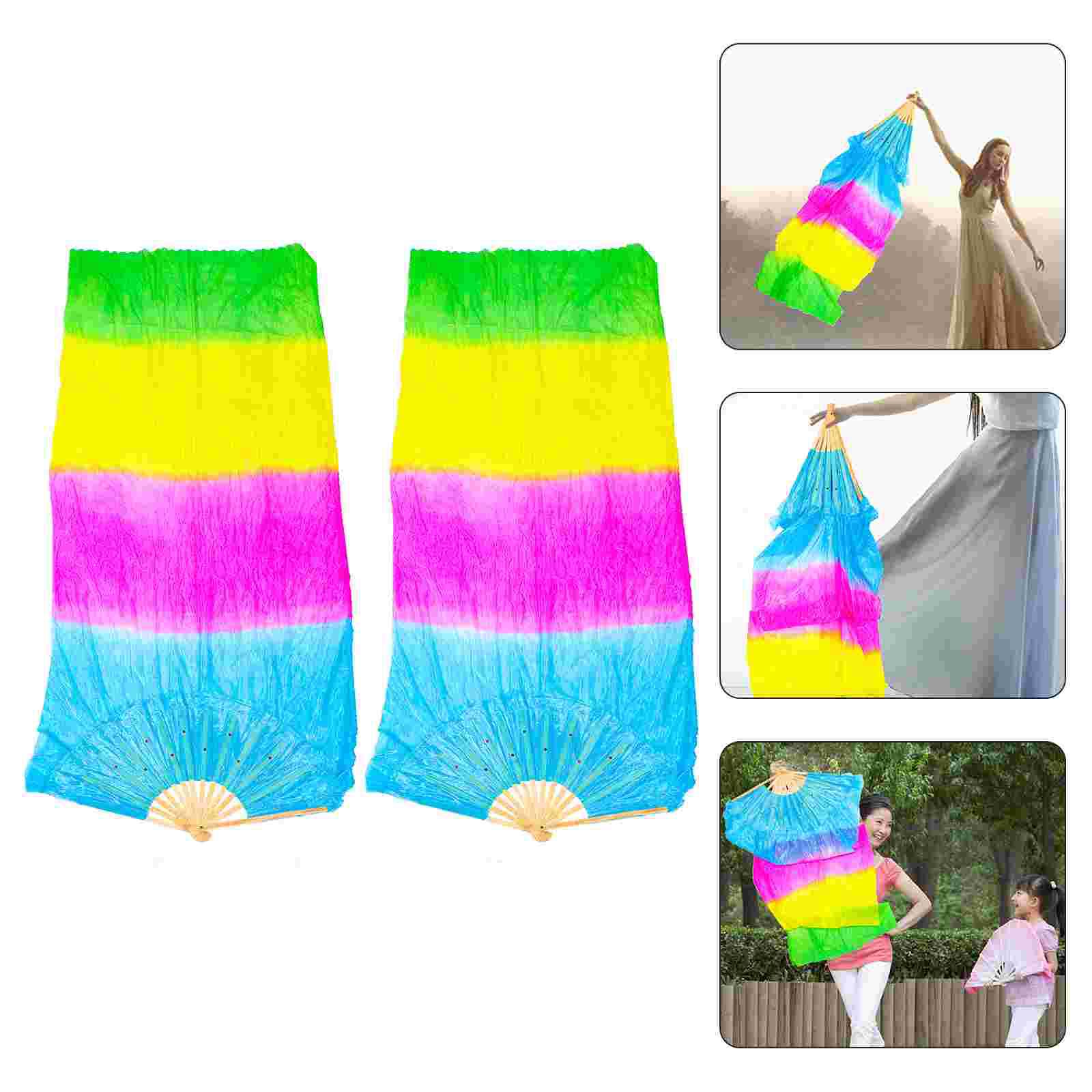 

2 шт. веер для утренней практики удлиненные шелковые веера деревянные Yangko женские аксессуары градиент цвета 180x54cm