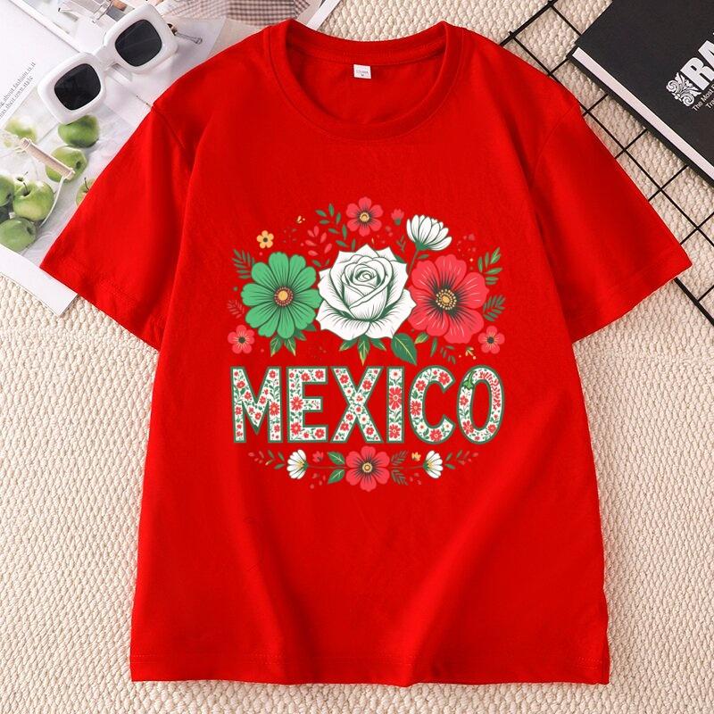 Mexico Floral Unisex T Shirt Mexican Graphic Tee Latina Printed T Shirts Cotton Short Sleeve Round Neck Tees Unisex Clothing Tops