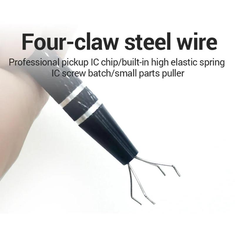 Pinza per Componenti Elettronici Quattro Griffe Estrattore Chip IC Raccoglitore Viti Pinzette Strumento di Raccolta Pinza in Metallo Strumento Manuale per Riparazioni