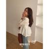 Women's White Square Neck Puff Sleeve Ruffled Hem Chiffon Blouse With Thin Strap Decoration