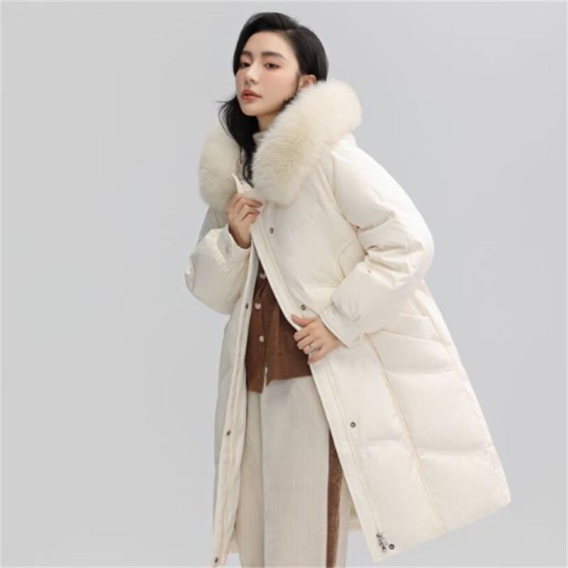 YAYA Women's Long Over-Knee Fur Collar Down Parka