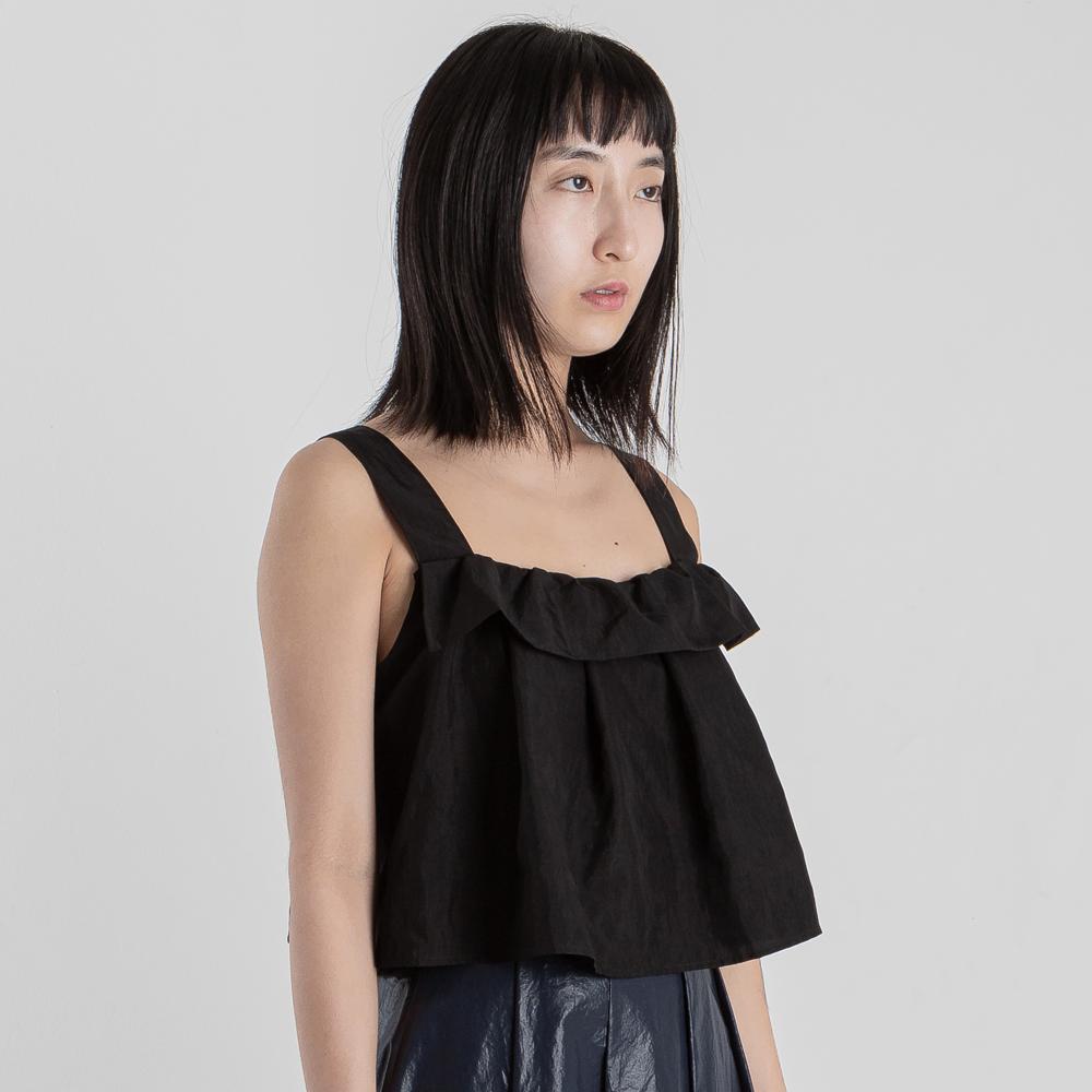 Wimzi Mind Curtain Ruffle Sleeveless Blouse Black Black