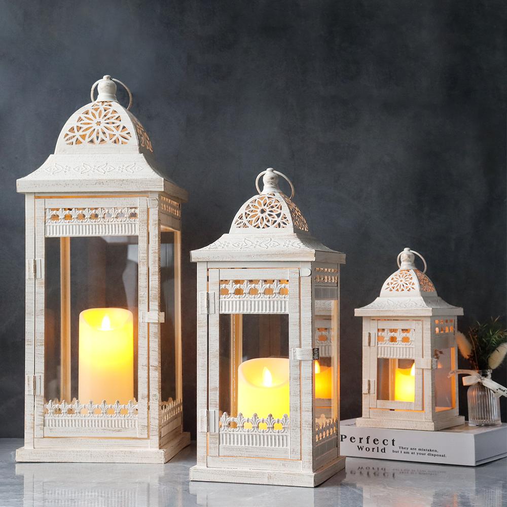 Set of 3 Vintage Candle Lantern Metal Iron Candle Lantern Empty Candle Holders for Wedding Decoration