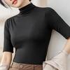 Letní topy Rolák Jednobarevný Polorukáv Slim Fit Hladké letní oblečení Ženy Strečová vrstva Pohodlné Top s vysokým výstřihem Denní nošení