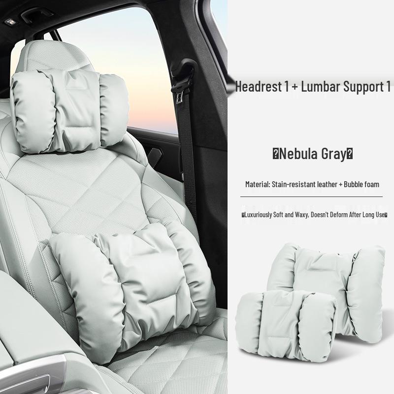 Luxury Leather Car Neck & Lumbar Support Pillow Set