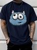 Unisex Crew Neck Tee Cute Big Eyed Blue Furry Monster Print Short Sleeve Top Summer Outdoor Loose Soft Casual Basic Daily Wear