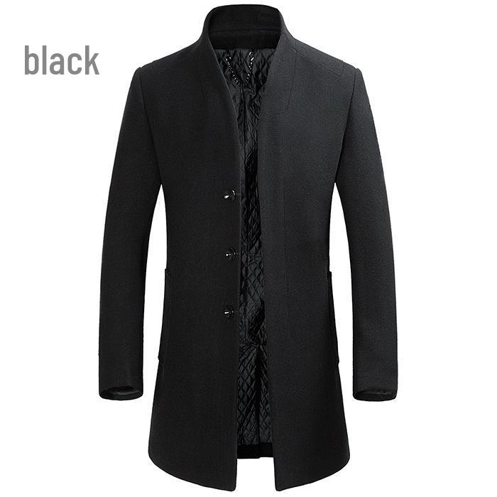Men's Mid-Length Stand-up Collar Wool Blend Overcoat - Non-Iron Fashion Outerwear for Autumn/Winter 2020