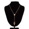 Fashion Sense Cross Alloy Pendant Necklace Gemstone Beaded Collar Chain