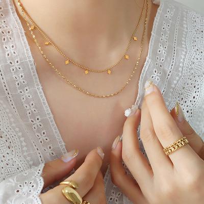 Personalized Wind Chocker Geometric Rhombus Double Layer Stacked Titanium Steel Necklace, Light Luxury Wind Tide Collarbone Chain