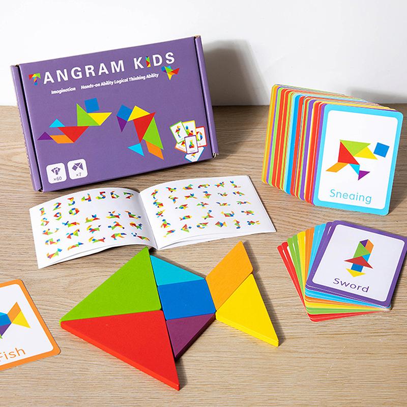 Puzzle Tangram in Legno 3D Giochi da Tavolo per Bambini Giocattoli Educativi Montessori per Bambini Scuola Materna Ausilio Didattico Forme Geometriche