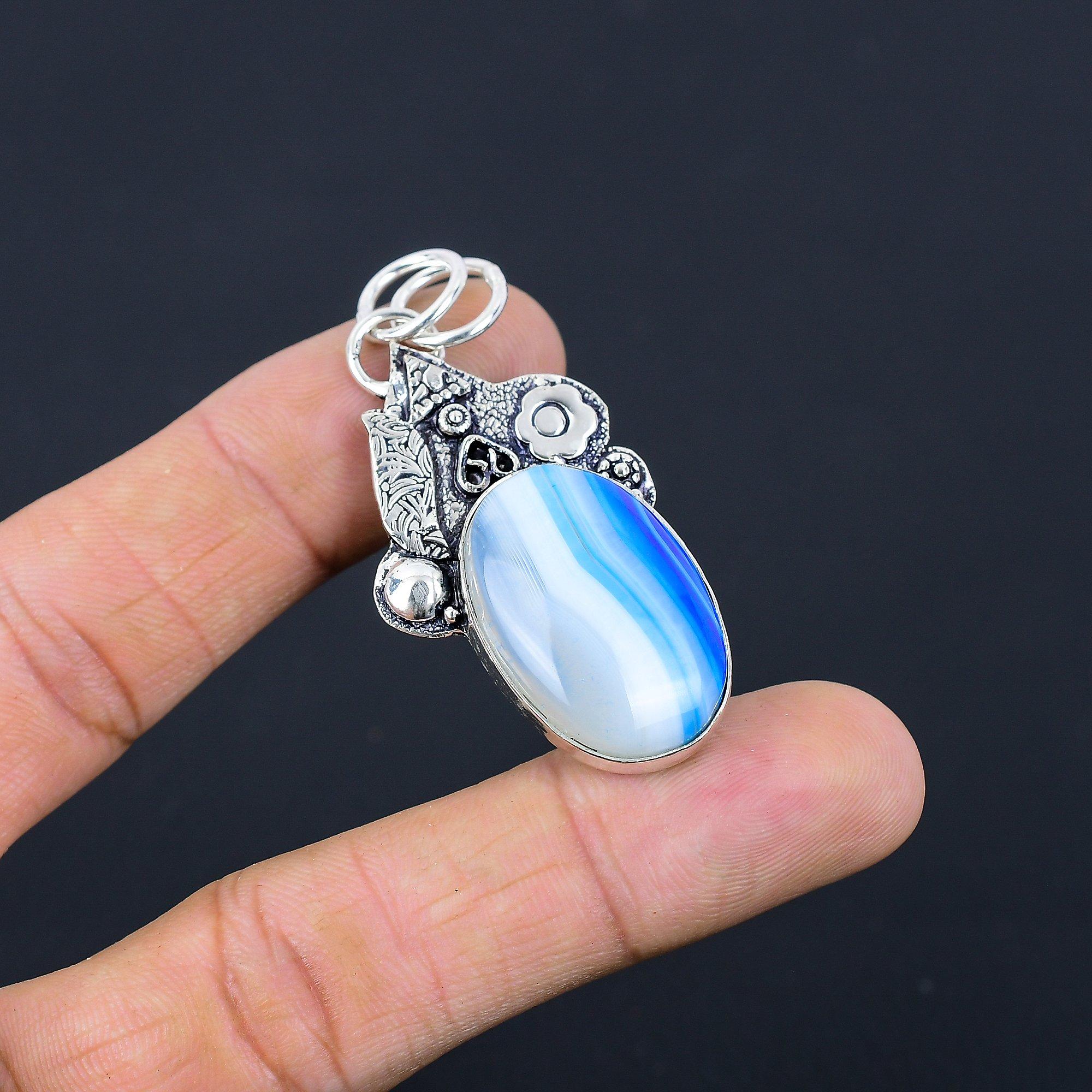 Натуральный голубой ботсванский агат, драгоценный камень, кулон из стерлингового серебра 925 пробы для девочек