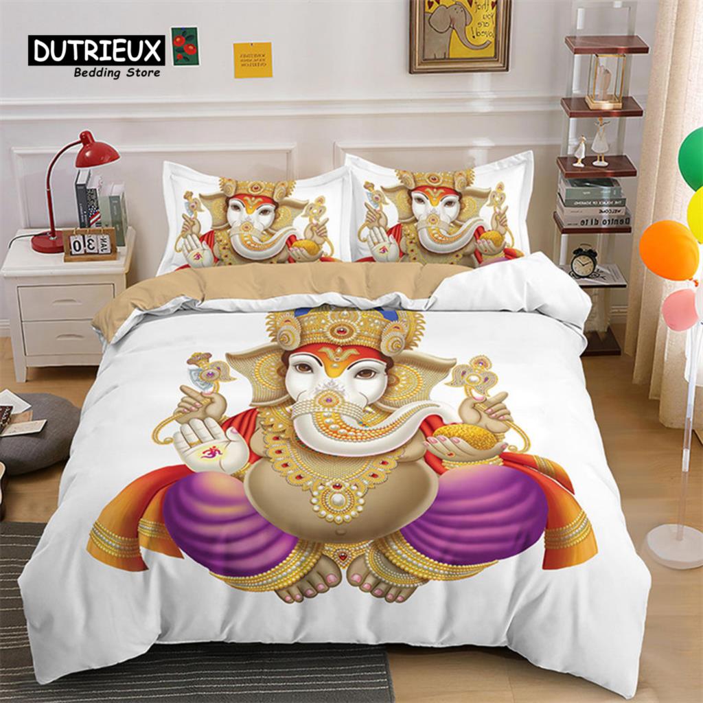 Modern Classic Indian Ganesha Bohemian Meditation Elephant Polyester Mandala For Kids Teen Adults Full Comforter