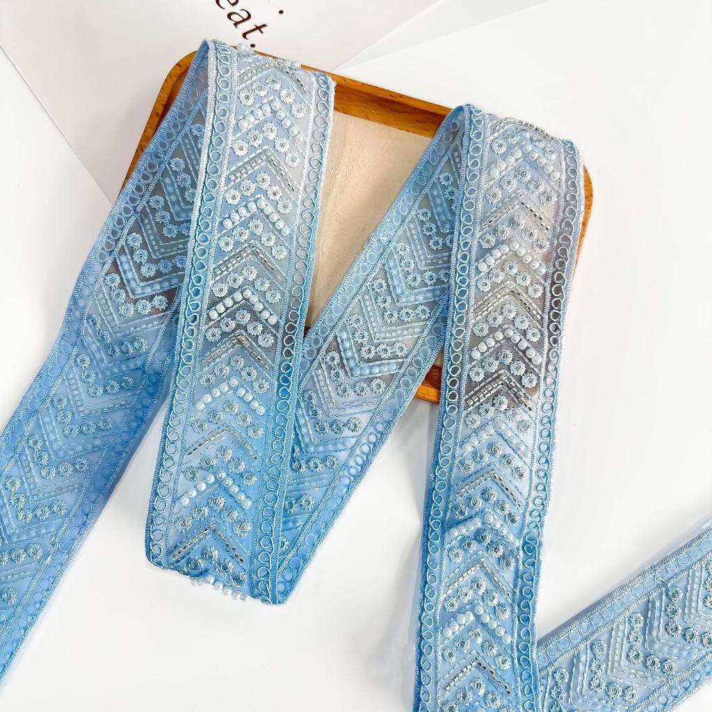 5.5Cm Multi-Color Handmade Beads Bone Rope Barcode Clothing Cuffs Skirt Webbing Ethnic Style Decorative Lace Accessories