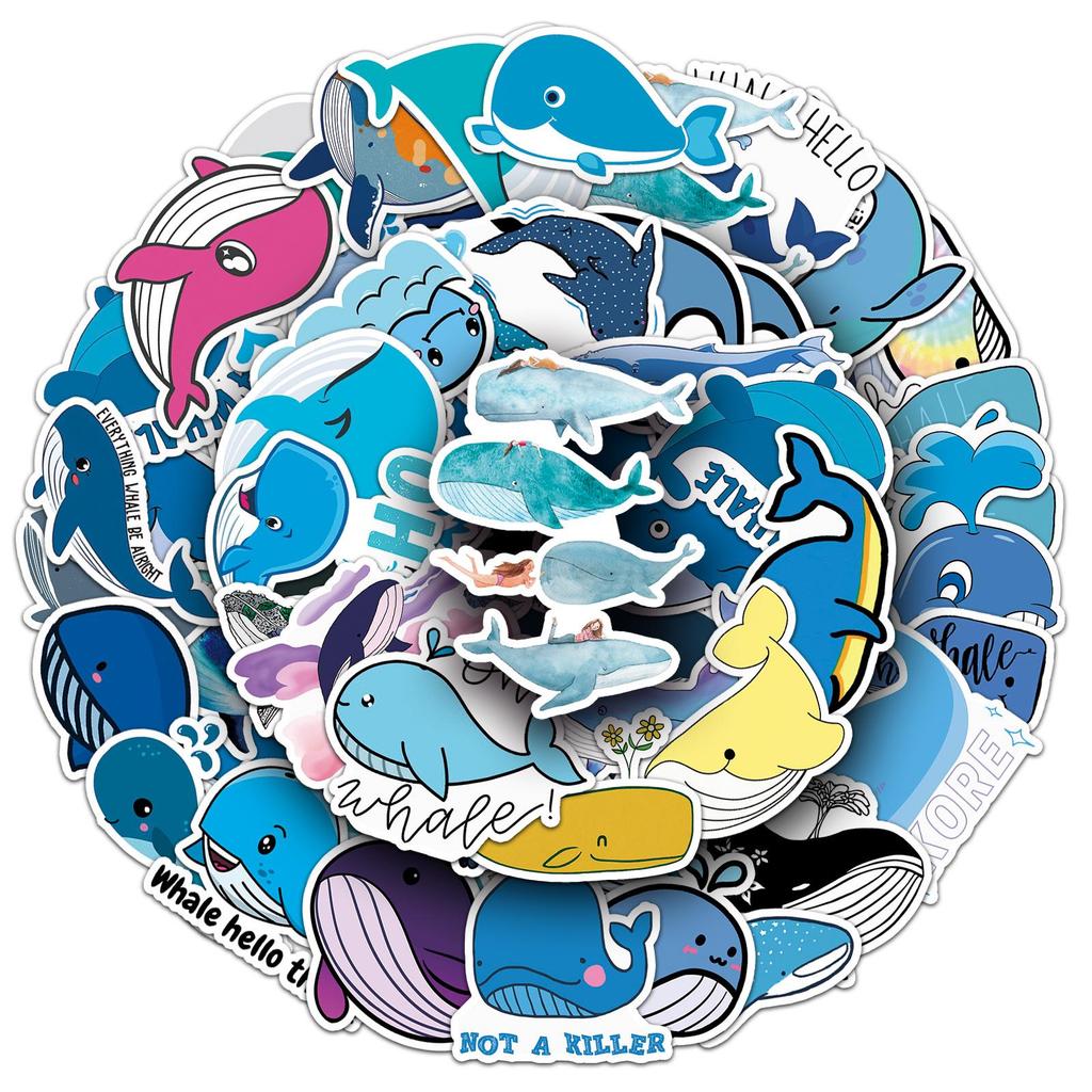51PCS Whale Cartoon Graffiti Stickers - Marine Animal DIY for Phone Cases, Water Bottles, and Suitcases