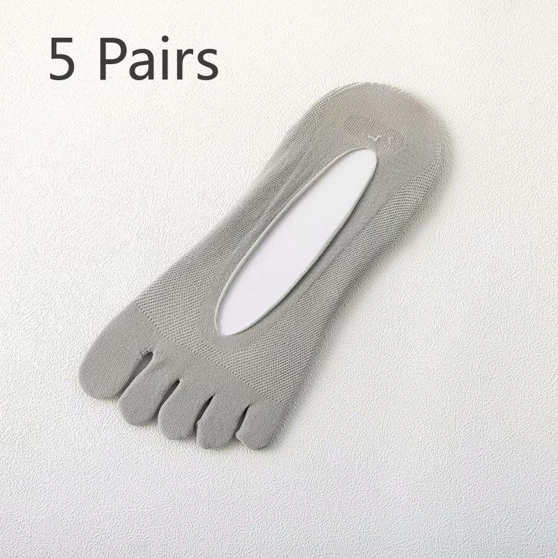 

5 пар носков с пятью пальцами, женские летние тонкие носки с раздвоенными пальцами и пятью пальцами, неглубокие невидимые носки-лодочки 5 Pairs серый