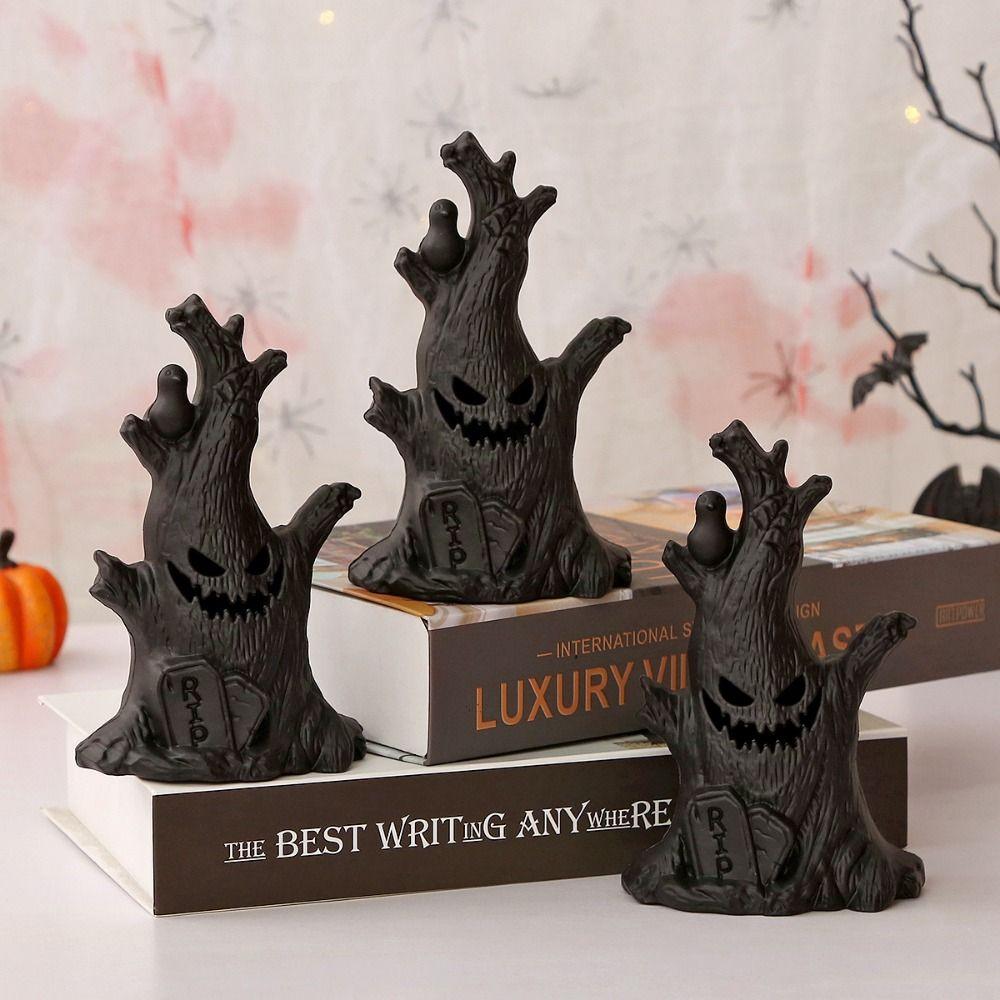 Safety Glowing Ghost Face Candle LED Ghost Tree Stumps Candle Atmosphere Decoration