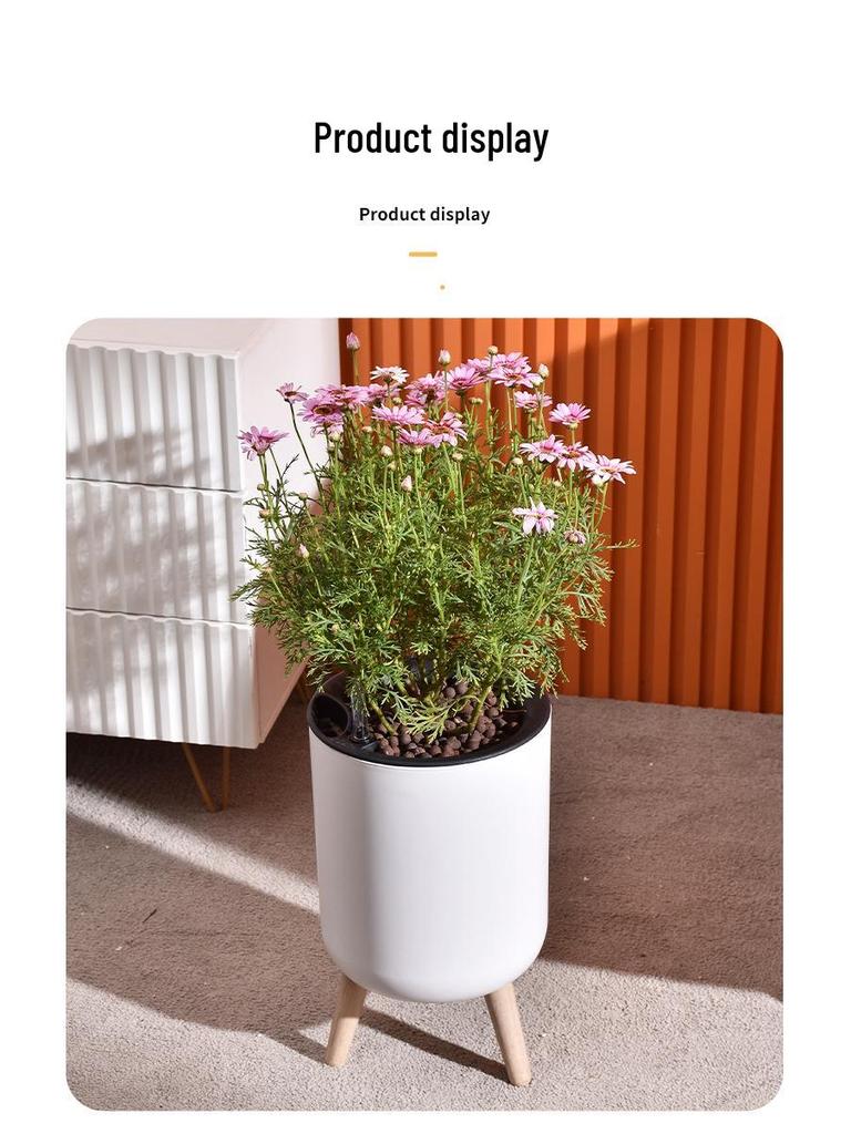 Tall Indoor Self-Watering Plastic Planter with Stand - Large Size, Breathable for Balcony Gardening
