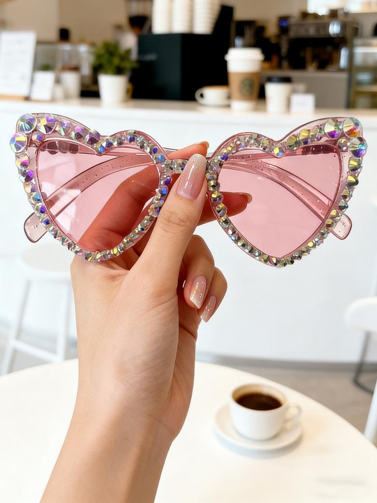 2026 Sparkle Heart Shaped Sunglasses Rhinestone Trim Multiple Color Options Fashion Eyewear For Street Style KJ194