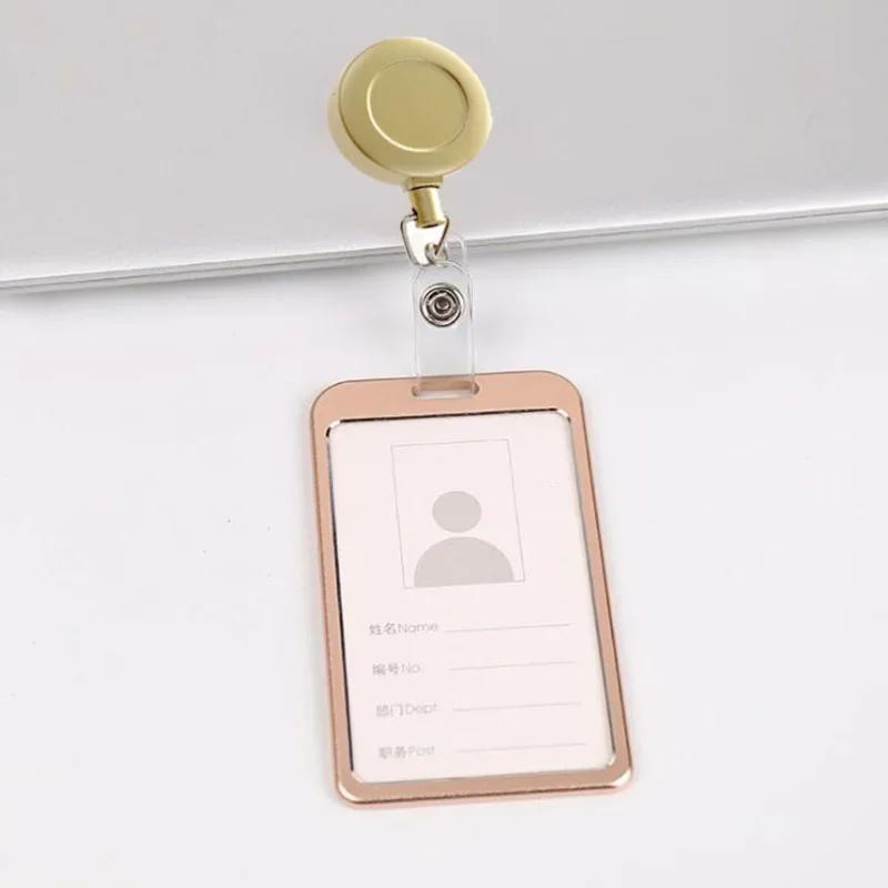 Aluminum Alloy ID Card Cover Case Bank Business Work Card Holder with ABS Retractable Badge Reel Credit Work Card Badge Bag