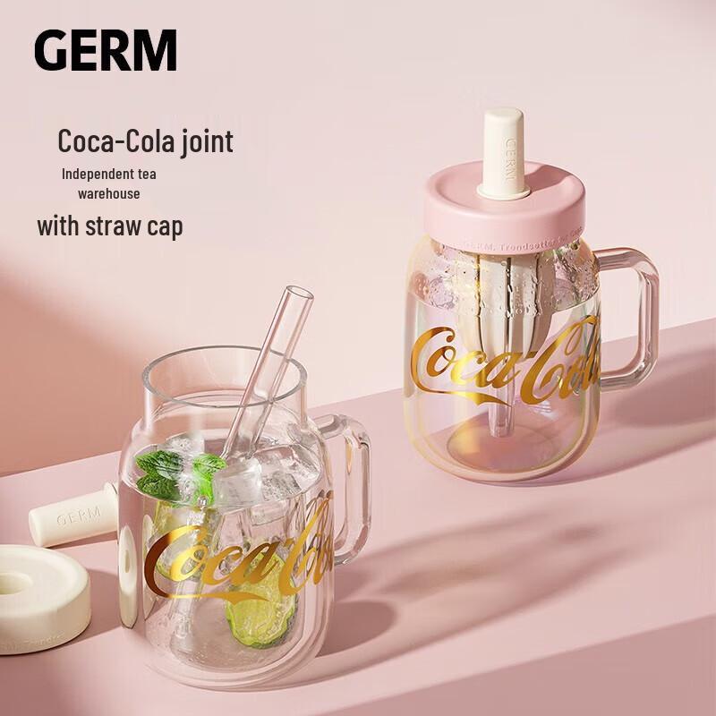 Gemiko Coca-Cola Double-Layer Glass Tea Cup with Straw