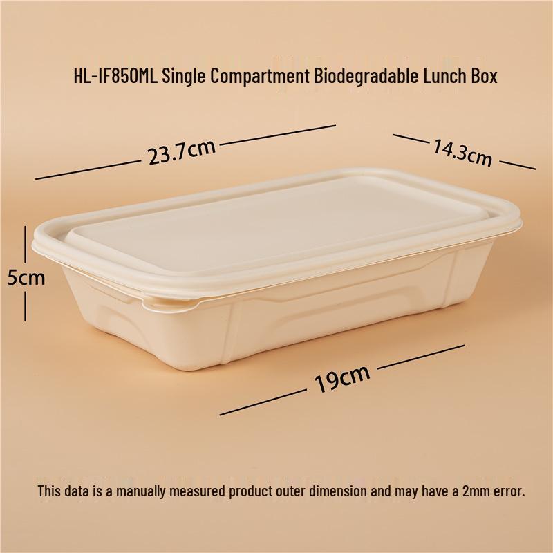 Eco-friendly Rectangular Cornstarch Bento Box - Disposable, Single Compartment Meal Box for Catering and Takeaway. 850ML Rectangular Box