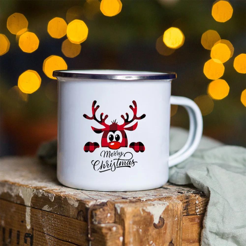 Snowman Deer Print Enamel Coffee Mugs Christmas Gifts New Year Party Wine Beer Juice Drink Tea Cups Mug Home Kitchen Drinkware