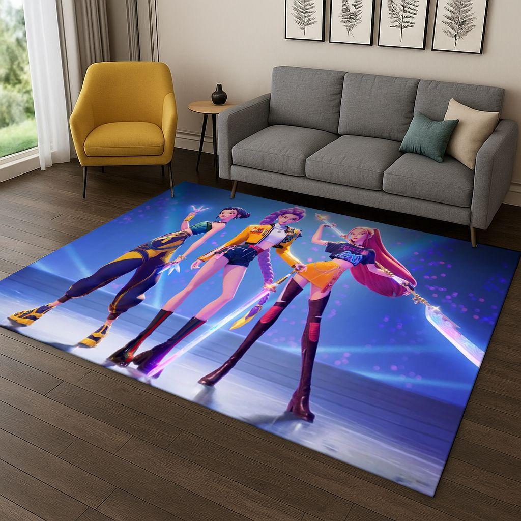 Kpop Demon Hunters Rumi Mira Zoey Music Cartoon Carpet Rug for Bedroom Living Room Sofa Home Decor,Non-slip Floor Mat Gift