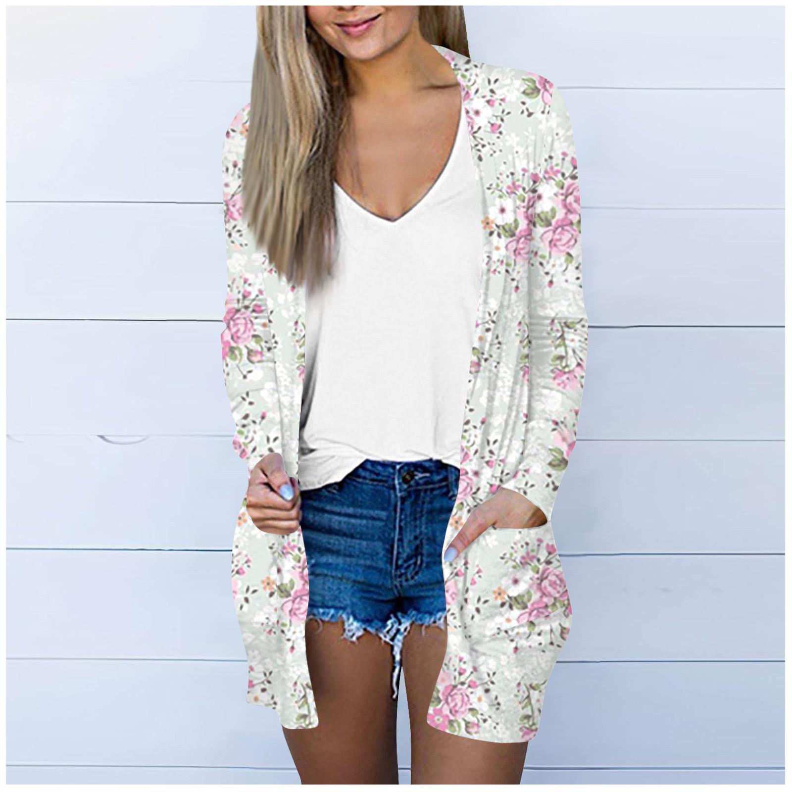 

Женская модная свободная повседневная куртка-кардиган средней длины с длинными рукавами и принтом, топ S белый