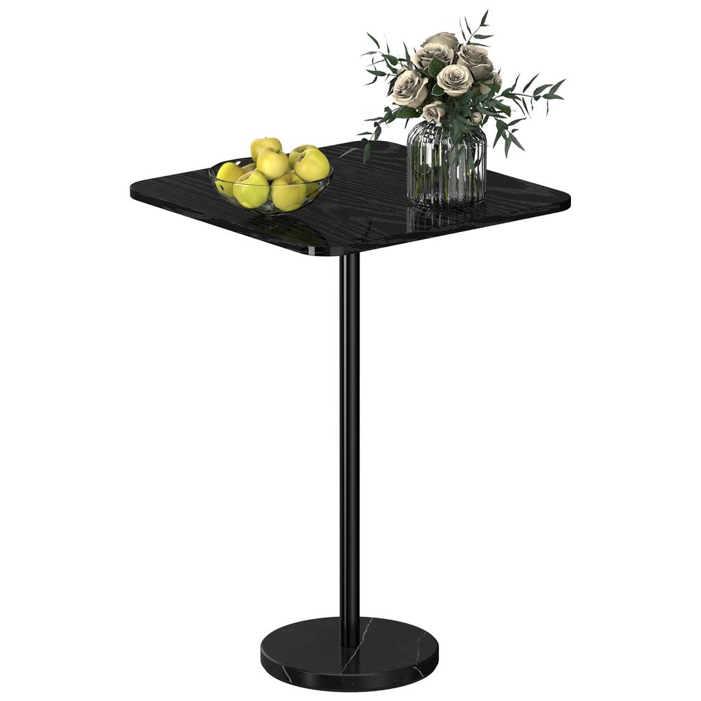 Modern Marble Pedestal Accent Table - Round Indoor/Outdoor Side Table for Patio, Sofa & Chairs, Black End Table with Stone Base