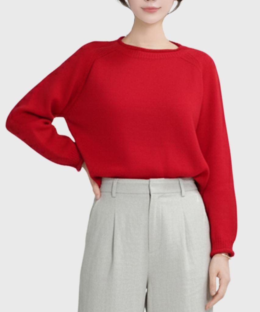 Keulleiseu Mila Comfortable Women'S Round Neck Knit Sweater_Red