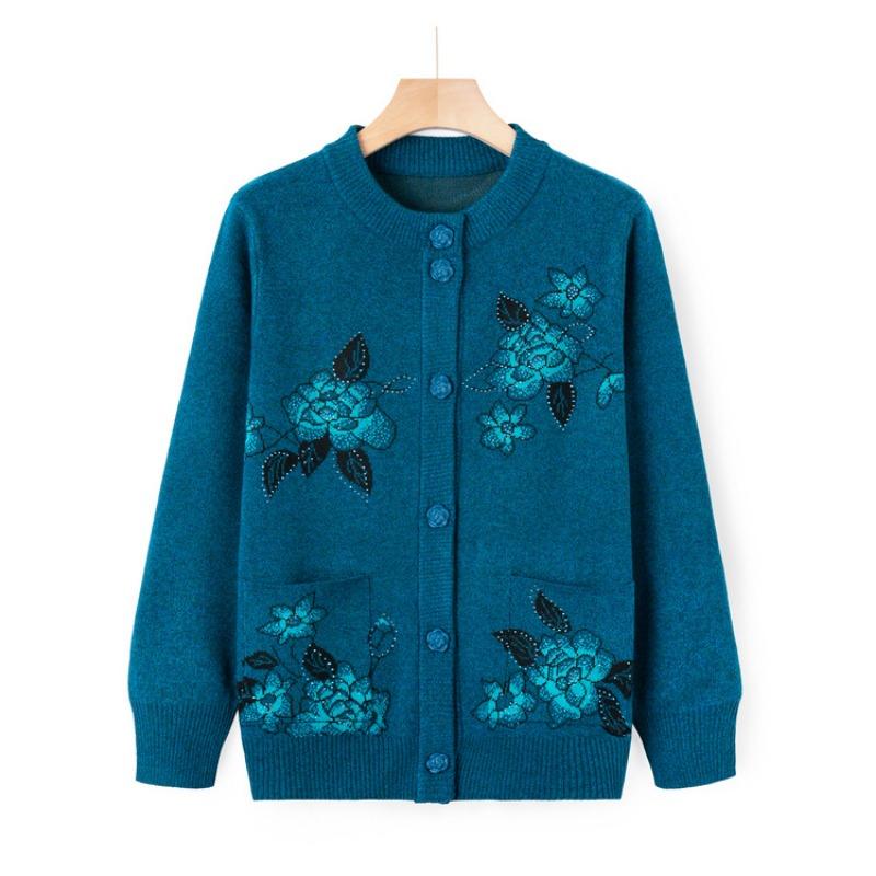 

Новый свитер-жакет мамы среднего размера, осенний вязаный свитер для пожилой женщины, повседневный топ для пожилой женщины, кардиган для бабушки 5XL (recommended 150-82.5 kg) синий