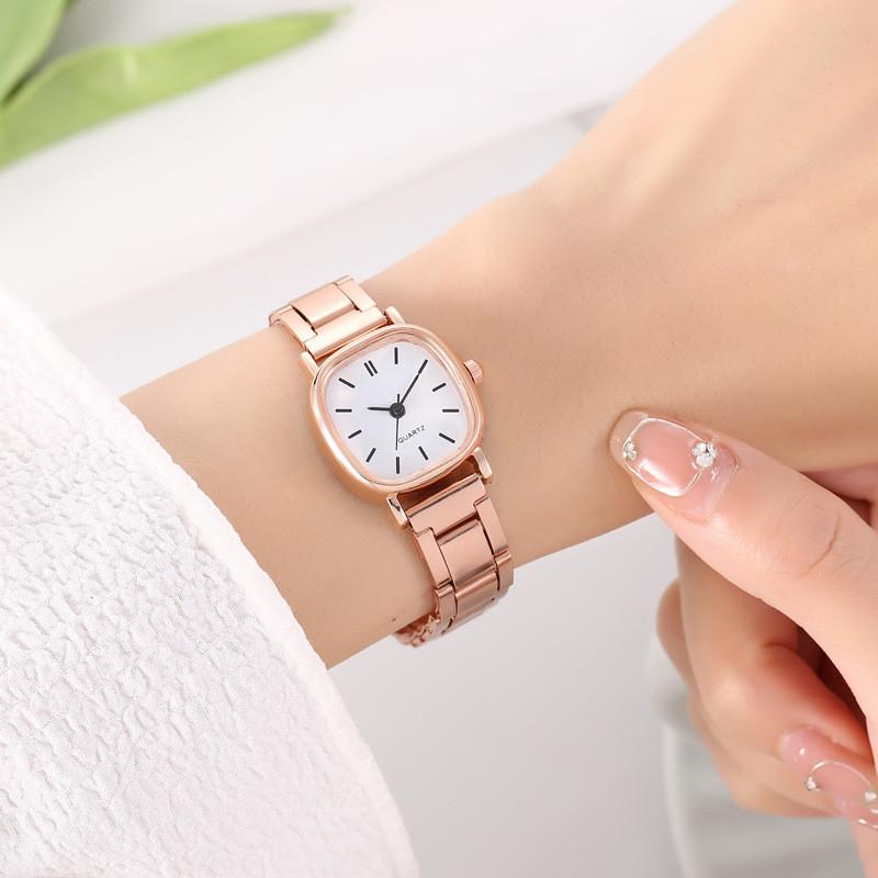 Student Watch Woman Vintage Square Minimalist Quartz Steel Band For Study Use