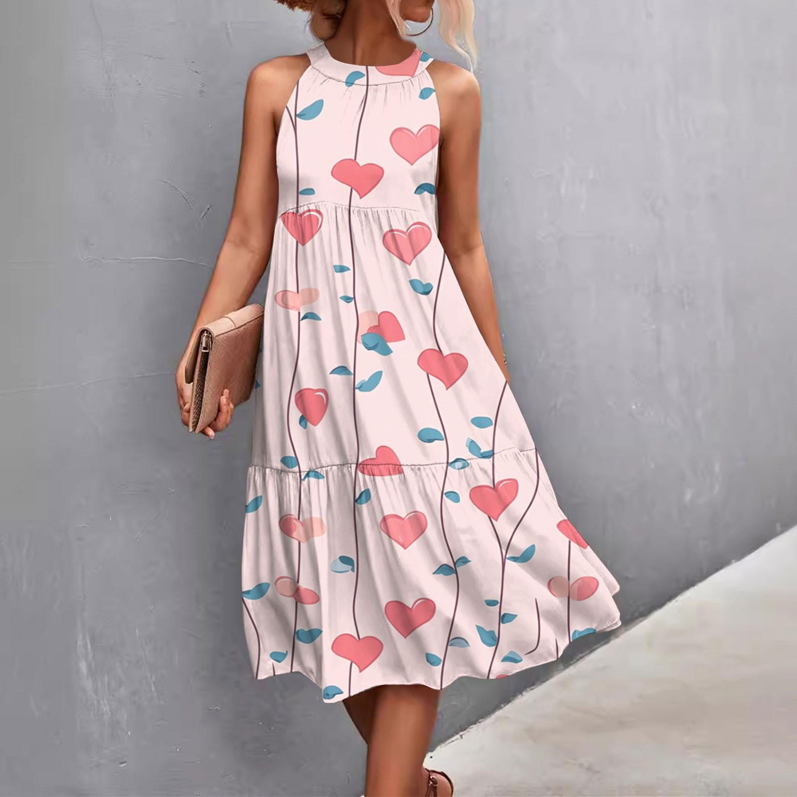 

Женские летние платья без рукавов с принтом ко Дню святого Валентина, свободные, повседневные, с висячим вырезом, пляжные платья XL арбуз красный