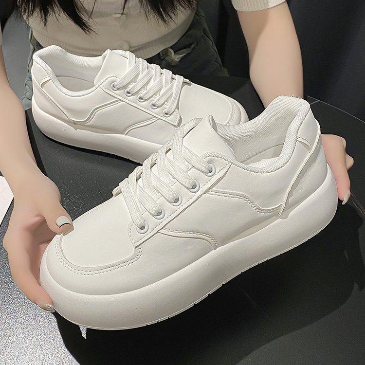 

Новые летние кожаные однотонные универсальные туфли на платформе Muffin, женские повседневные спортивные белые туфли, оптовая продажа