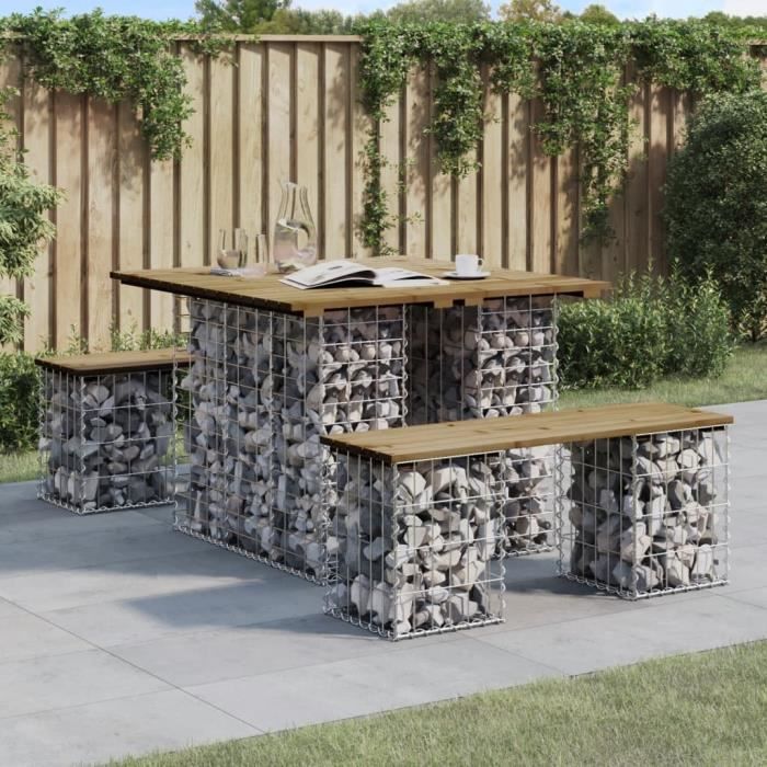 VidaXL Banc de jardin design gabion 100x102x72 cm bois de pin imprégné 834373