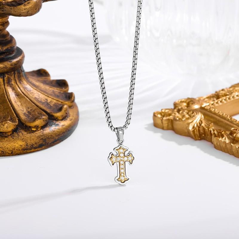 2026 Stone Cross Necklace Fashion Light Luxury Necklace Jewelry Premium Jewelry Full Diamond Men's Necklace