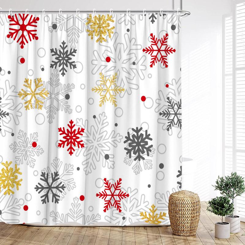 Christmas Shower Curtain Snowflake Star Xmas Trees Bath Curtains Polyester Fabric New Year Home Bathroom Decoration With Hooks
