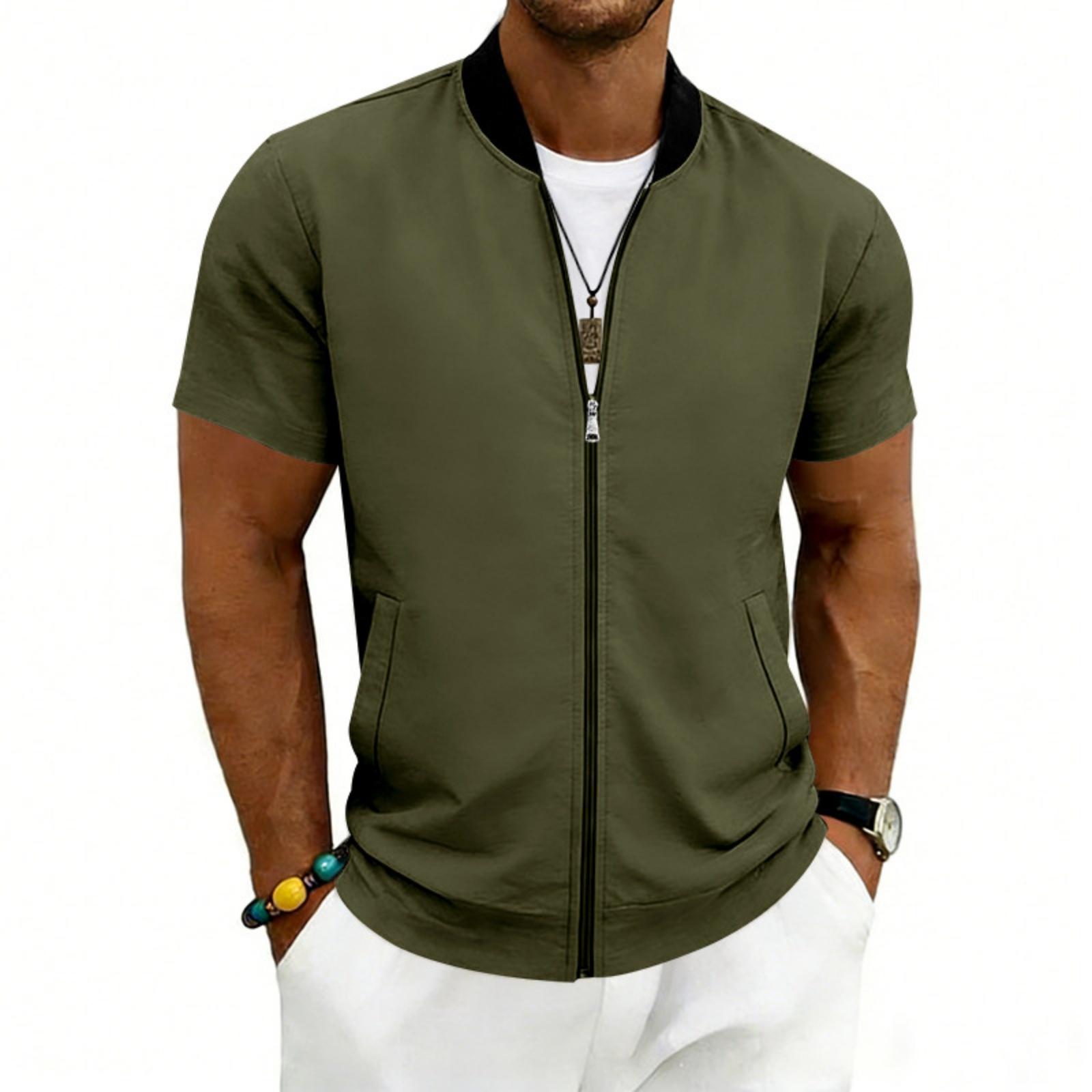 

Men s Stand-Up Collar Lightweight Sports Short-Sleeve Flight Zip-Up Baseball Jacket L армия зеленый