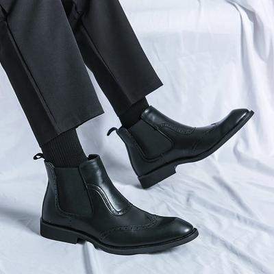 Brogue Design Mens Dress Shoes Solid Colors Mens Leather Boots High Quality Non-Slip Business Casual Mens Chelsea Boots