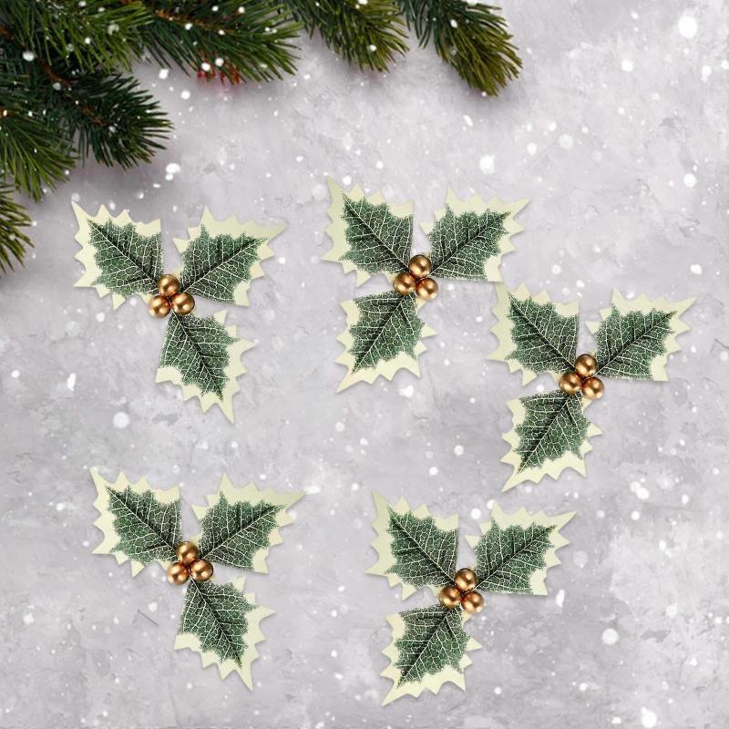 6x5Stk Künstliche Beere Weihnachtsbeere Blatt für Basteln Hochzeitsgirlande Feiertag Gold