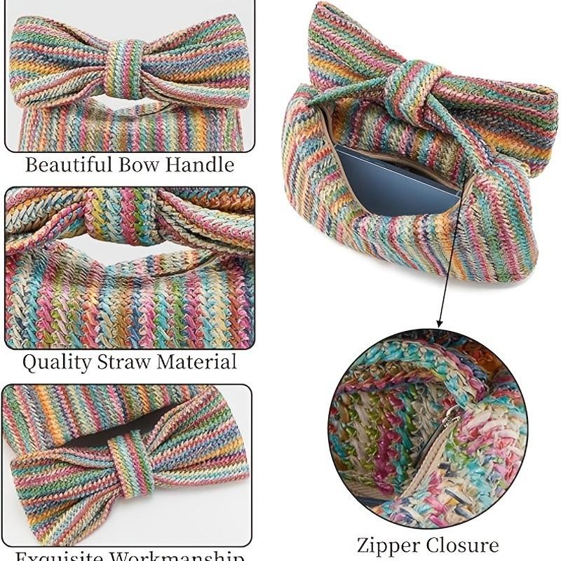 Fashi Women Summer Bohemian Straw Bag Woven Bow Beach Crossbody Bag Shoulder Messenger Bag Girls Handbags Straw Bag Gifts Chic