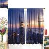 Modern Curtains, New York City Skyline with A Skyscrapers At The Night with Sunset American Urban Li for Living Rooms and Bedrooms Drapes 2 Panels