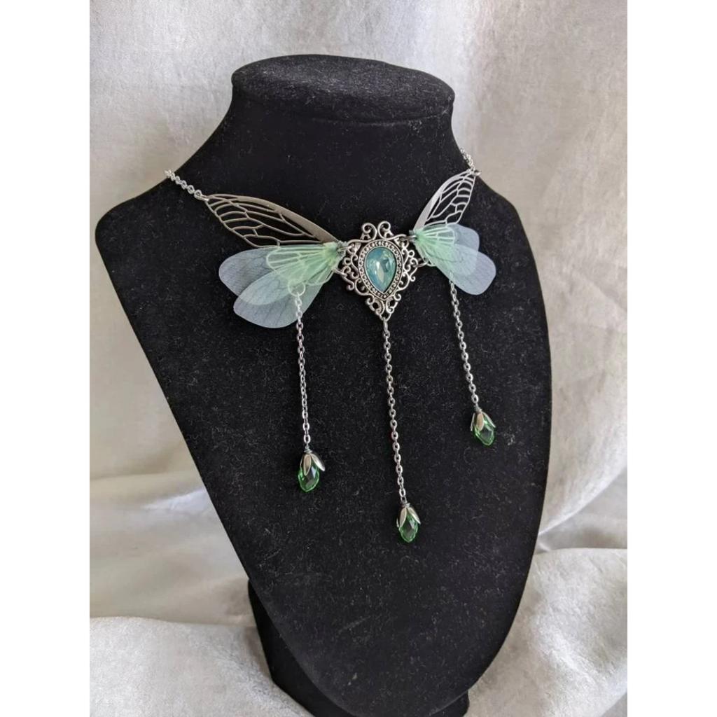 Enchanted Faerie Queen Necklace Wing Charm Goth Aesthetic Fashion Necklaces Y2k Summer Jewelry