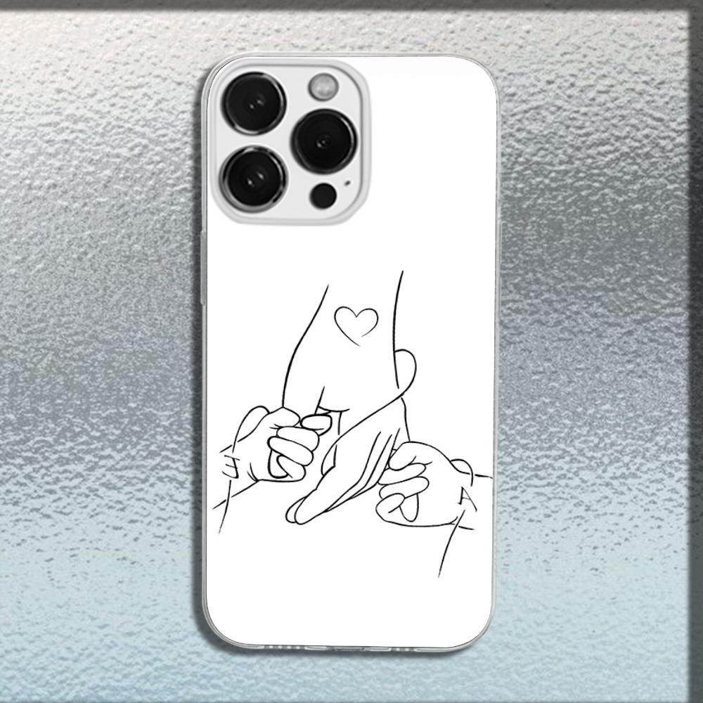 Mom Daughter Son Dad Hold Hands Phone Case For iPhone 16,15,14,13,12,11 Plus,Pro,Max,XR,XS,X,Plus,SE,Mini Transparent Soft Cover