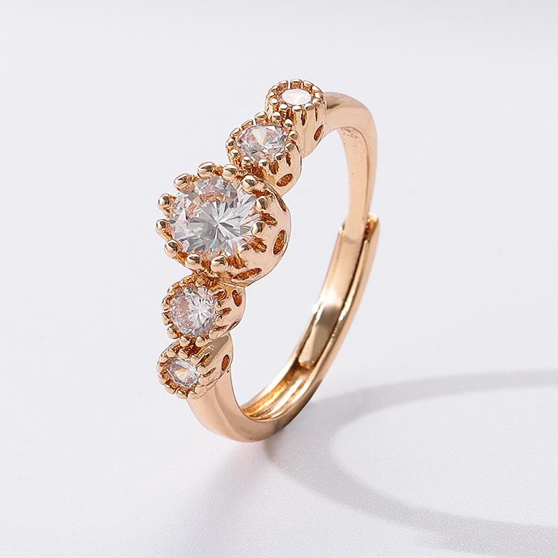Champagne Gold Zircon Princess Ring: Mori-Style Japanese & Korean Adjustable Fashion Jewelry for Women