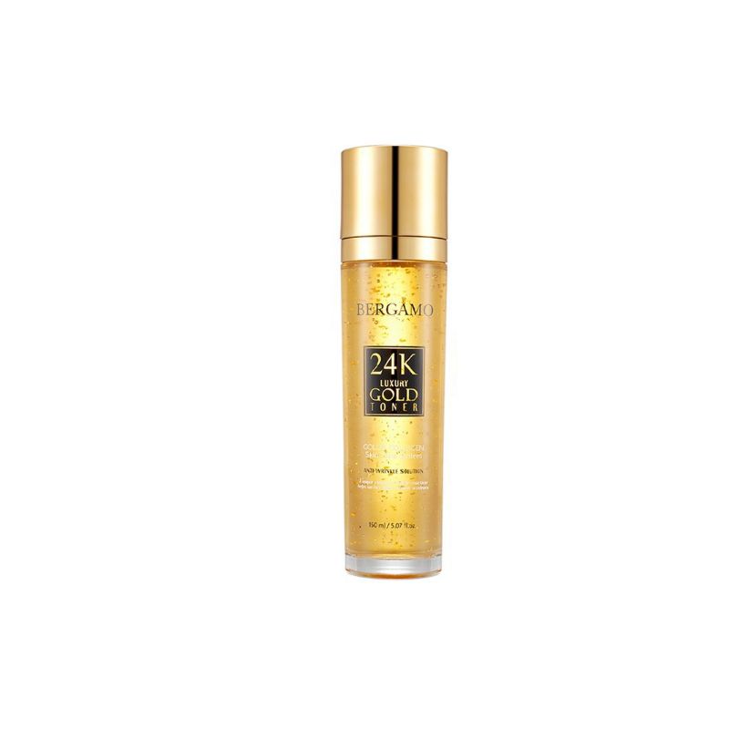 BERGAMO Luxury Gold 9pc Skincare Gift Set 24K Gold Collagen Intensive Anti Aging Wrinkle Care Cream Toner Ampoule Essence Emulsion Eye Cream