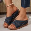 Hollowed-out Shoes with Cross-straps Thick-soled Slippers Women's Summer Wedge Heels Fish-mouth Stitched Beach Flip-flops