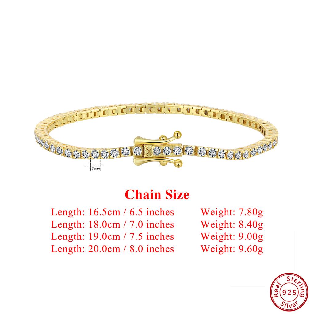 EFFIE QUEEN 100% S925 Silber 14k Gold Rund geschliffener Zirkonia Tennisarmband Einfacher Schmuck für Damen, Herren Hochzeitsfeier SB204