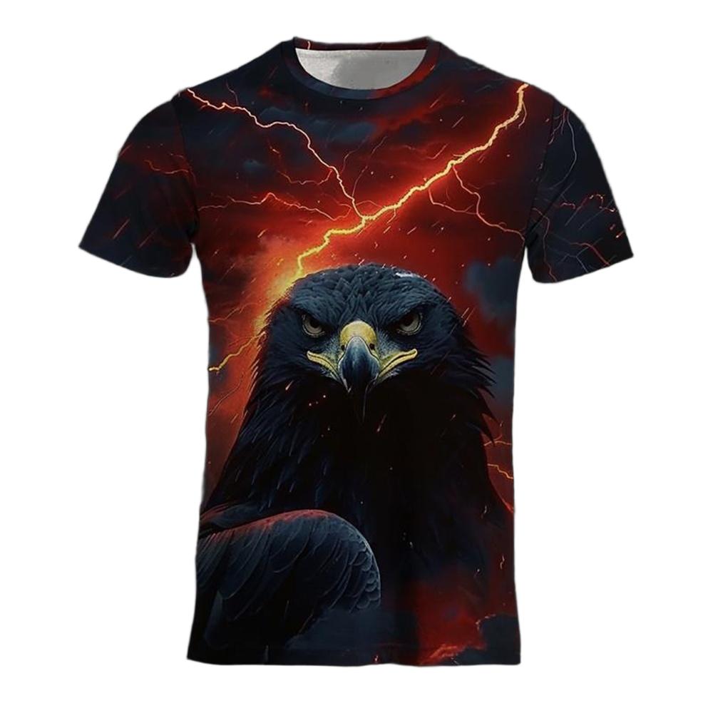 Men's Summer Street Versatile T-shirt 3D Printed Color Cool Eagle Round Neck Short Sleeve Loose Comfortable Fashion Top
